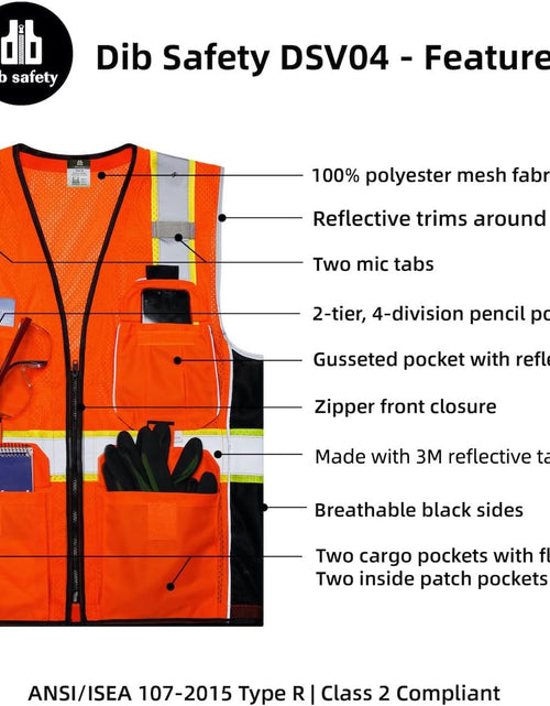 Load image into Gallery viewer, Vest Reflective Orange Mesh, High Visibility Vest with Pockets and Zipper, Heavy Duty Vest Made with 3M Reflective Tape 2XL
