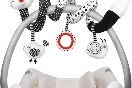 Euyecety Baby Spiral Plush Toys, Black White Stroller Toy Stretch & Spiral Activity Toy Car Seat Toys, Hanging Rattle Toys for Crib Mobile, Newborn Sensory Toy Best Gift for 0 3 6 9 12 Months Baby-Fox