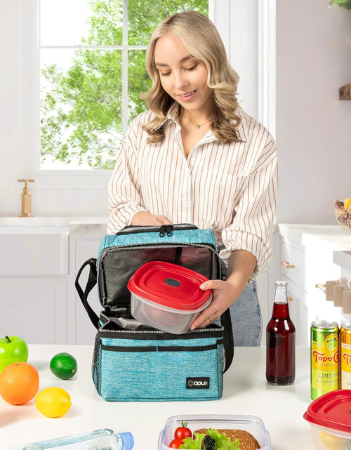 Load image into Gallery viewer, Lunch Box for Men Women, Insulated Large Lunch Bag Adult Work, Double Decker Lunchbox Meal Prep Dual Compartment Leakproof Lunch Cooler,Soft Lunch Tote Boys Girls Kids School, Aqua Turquoise 12L
