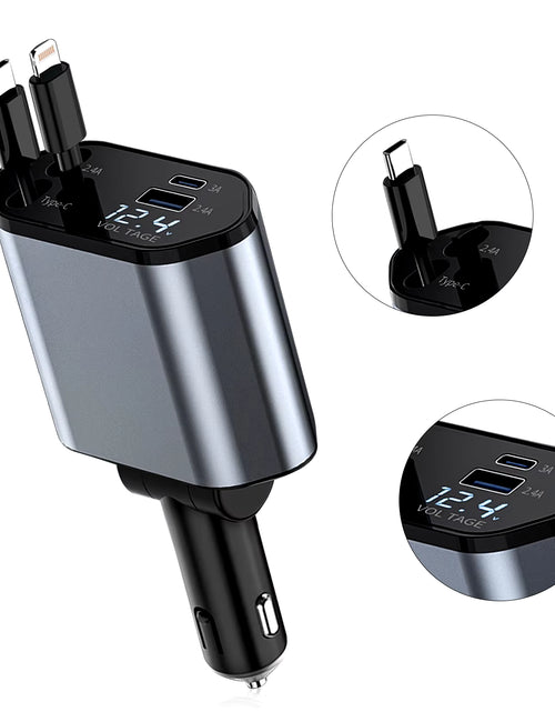 Load image into Gallery viewer, 4 in 1 Retractable Car Charger, 100W Quick Charge with 2 USB Port, Retractable Iphone Charger &amp; Tap-C Charger, Retractable Cable
