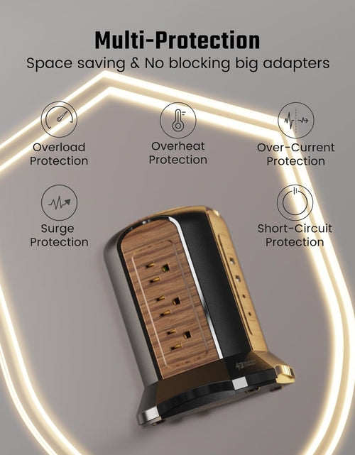 Load image into Gallery viewer, Power Strip Tower Surge Protector, 10 Ft Extension Cord with Multiple Outlets, 9 Outlets, 4 USB Ports (2 USB C), 1080 Joules, 3-Prong, Grounded, Charging Station for Home, Office, Brown
