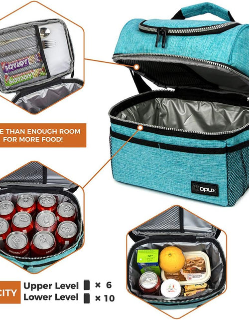 Load image into Gallery viewer, Lunch Box for Men Women, Insulated Large Lunch Bag Adult Work, Double Decker Lunchbox Meal Prep Dual Compartment Leakproof Lunch Cooler,Soft Lunch Tote Boys Girls Kids School, Aqua Turquoise 12L
