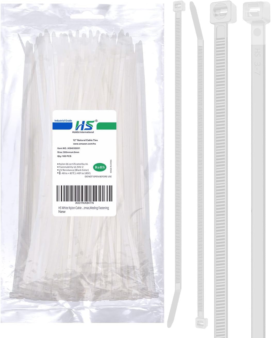 Long Zip Ties 12 Inch Clear Nylon Cable Ties 50 Lbs Tensile Strength Strong for Privacy Fence Outdoor,Electrical Plastic Tie Straps Weather Resistant 100 Pcs Natural White