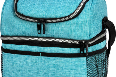 Lunch Box for Men Women, Insulated Large Lunch Bag Adult Work, Double Decker Lunchbox Meal Prep Dual Compartment Leakproof Lunch Cooler,Soft Lunch Tote Boys Girls Kids School, Aqua Turquoise 12L