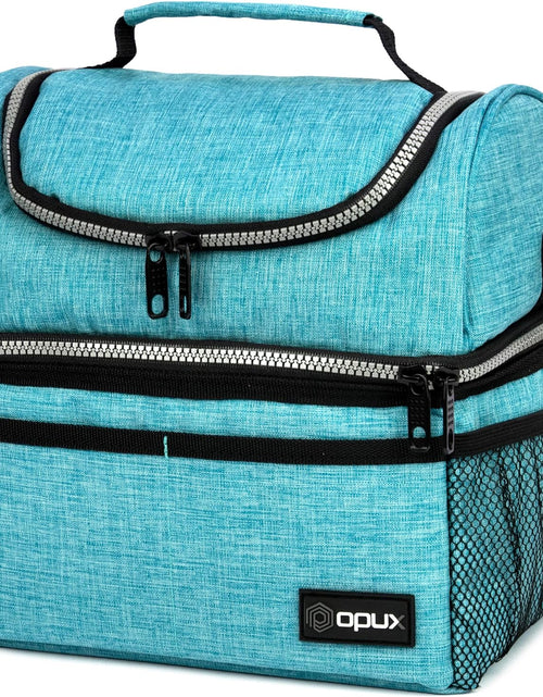 Load image into Gallery viewer, Lunch Box for Men Women, Insulated Large Lunch Bag Adult Work, Double Decker Lunchbox Meal Prep Dual Compartment Leakproof Lunch Cooler,Soft Lunch Tote Boys Girls Kids School, Aqua Turquoise 12L
