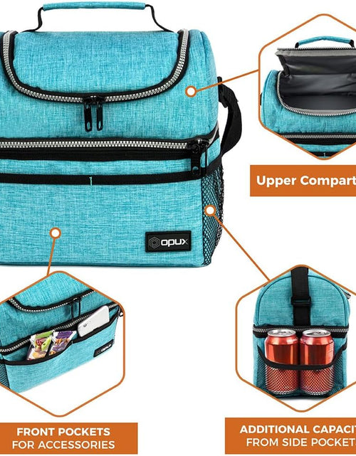 Load image into Gallery viewer, Lunch Box for Men Women, Insulated Large Lunch Bag Adult Work, Double Decker Lunchbox Meal Prep Dual Compartment Leakproof Lunch Cooler,Soft Lunch Tote Boys Girls Kids School, Aqua Turquoise 12L
