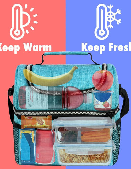 Load image into Gallery viewer, Lunch Box for Men Women, Insulated Large Lunch Bag Adult Work, Double Decker Lunchbox Meal Prep Dual Compartment Leakproof Lunch Cooler,Soft Lunch Tote Boys Girls Kids School, Aqua Turquoise 12L
