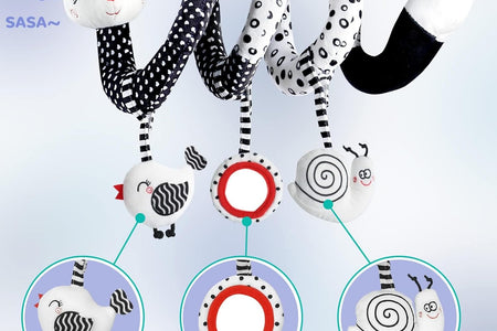 Euyecety Baby Spiral Plush Toys, Black White Stroller Toy Stretch & Spiral Activity Toy Car Seat Toys, Hanging Rattle Toys for Crib Mobile, Newborn Sensory Toy Best Gift for 0 3 6 9 12 Months Baby-Fox