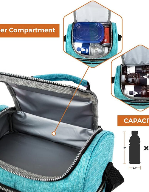 Load image into Gallery viewer, Lunch Box for Men Women, Insulated Large Lunch Bag Adult Work, Double Decker Lunchbox Meal Prep Dual Compartment Leakproof Lunch Cooler,Soft Lunch Tote Boys Girls Kids School, Aqua Turquoise 12L
